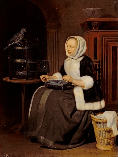 Jong meisje aan het werk door Gabriel Metsu